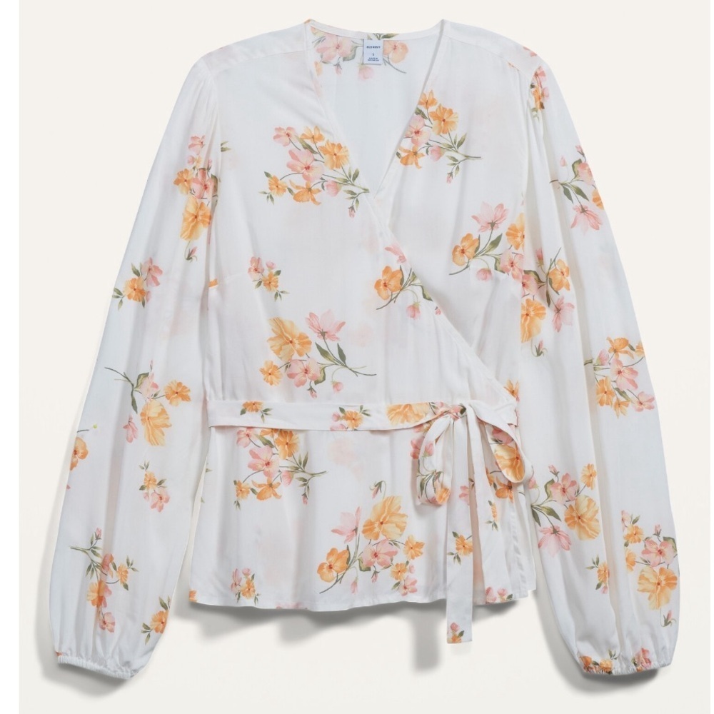 Old Navy Floral Print Tie-Belt Wrap Blouse - Size XL - Cottagecore Chic
